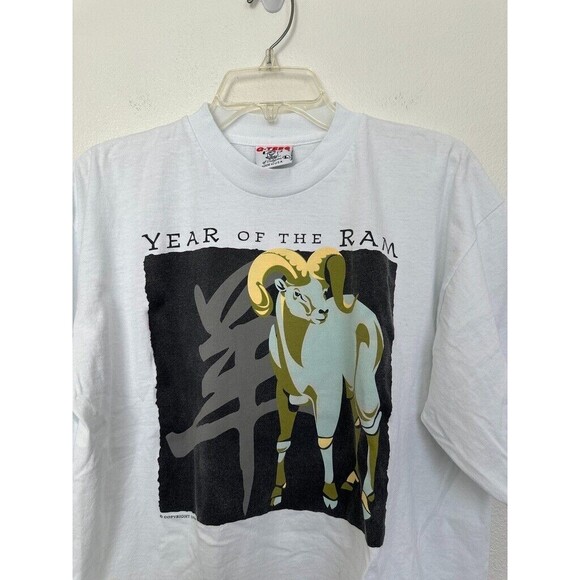 Vintage Q-Tees of California Year of Ox Zodiac Sign Boxy T-Shirt White Men Large - Picture 2 of 8